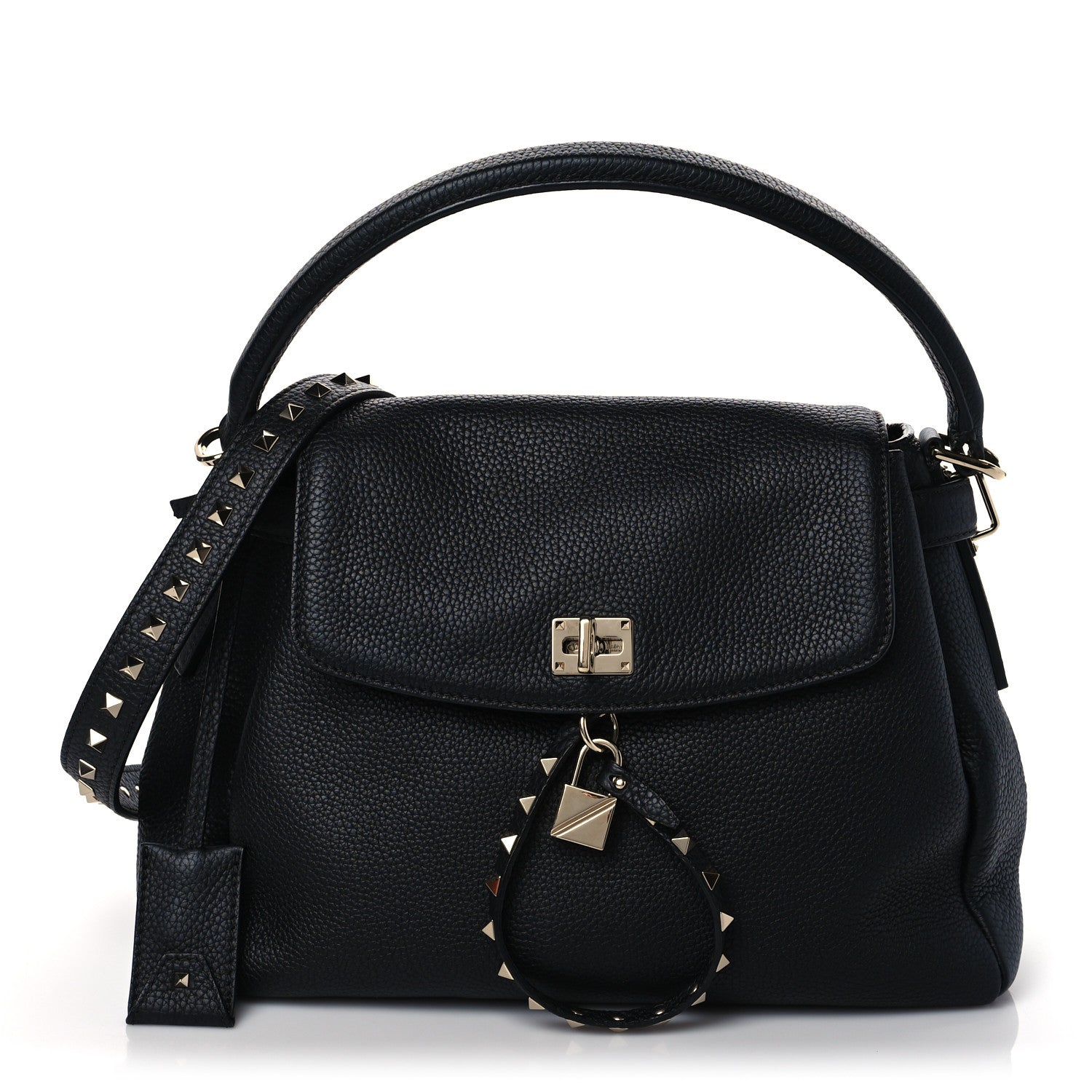 Valentino Garavani Grained Lagun Calfskin Rockstud Twiny Top Handle Bag Black 1 of 9