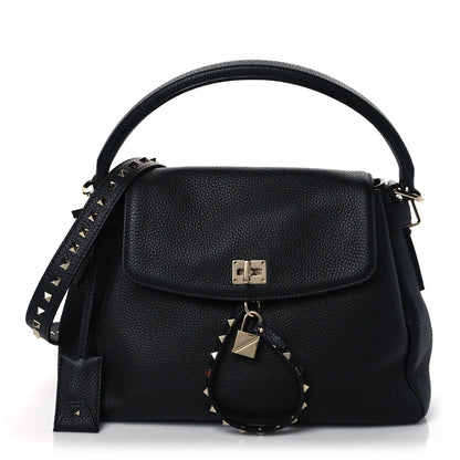 Valentino Garavani Grained Lagun Calfskin Rockstud Twiny Top Handle Bag Black 1 of 9