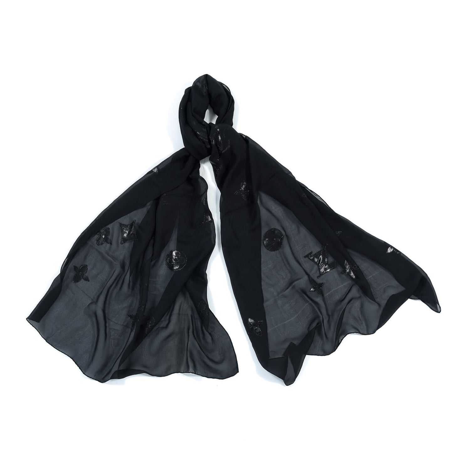 Silk Polyamide Sheer Monogram Scarf Black