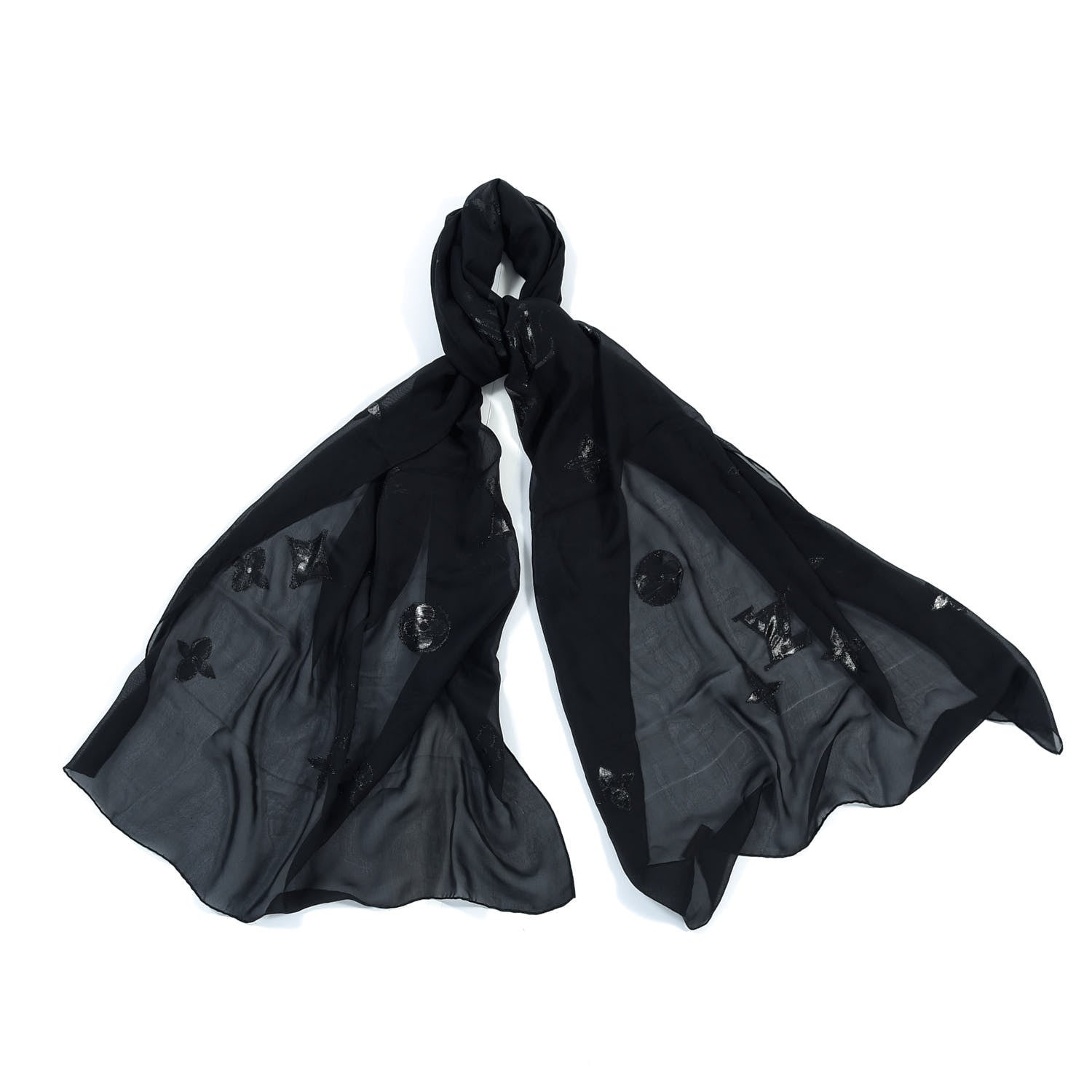 Louis Vuitton Silk Polyamide Sheer Monogram Scarf Black 5 of 5