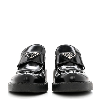 Prada Spazzolato Metal Triangle Logo 50mm Loafers 40 Black 2 of 10