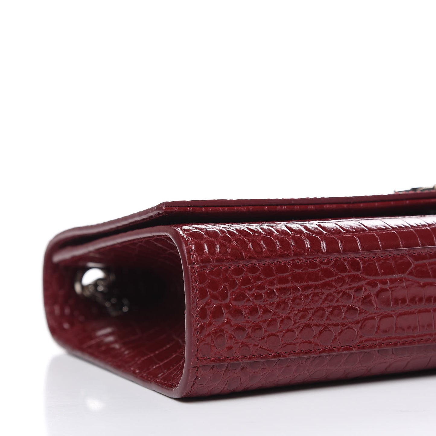 Calfskin Crocodile Embossed Medium Classic Monogram Kate Tassel Satchel Dark Red