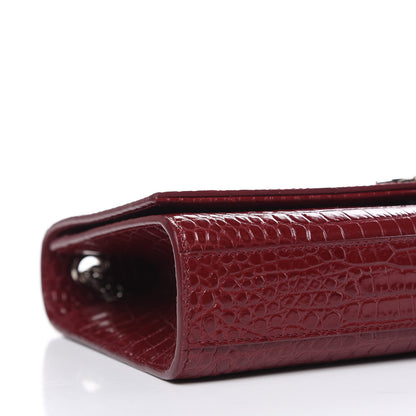 Saint Laurent Calfskin Crocodile Embossed Medium Classic Monogram Kate Tassel Satchel Dark Red 8 of 9