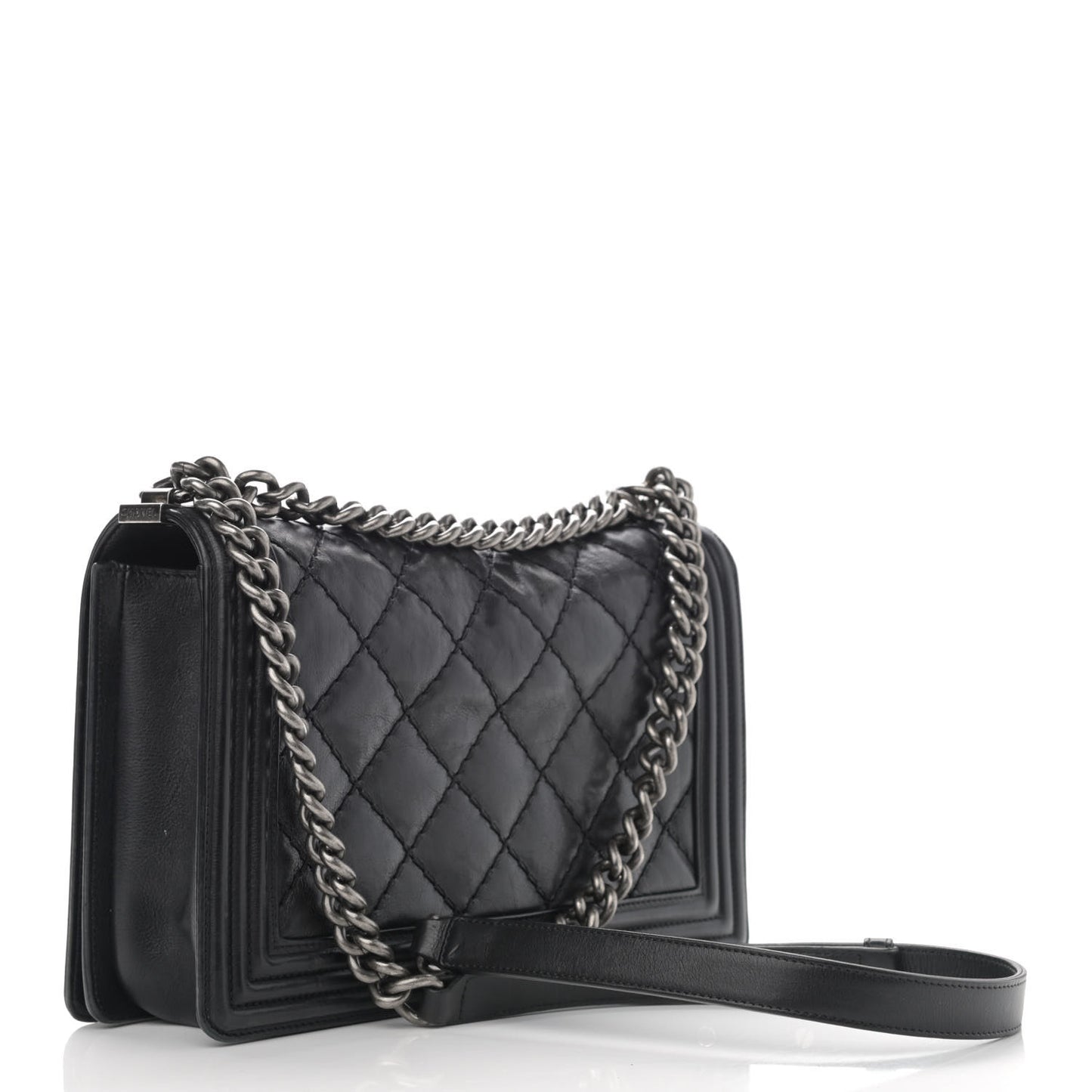 Calfskin Quilted Double Stitch New Medium Boy Flap Black