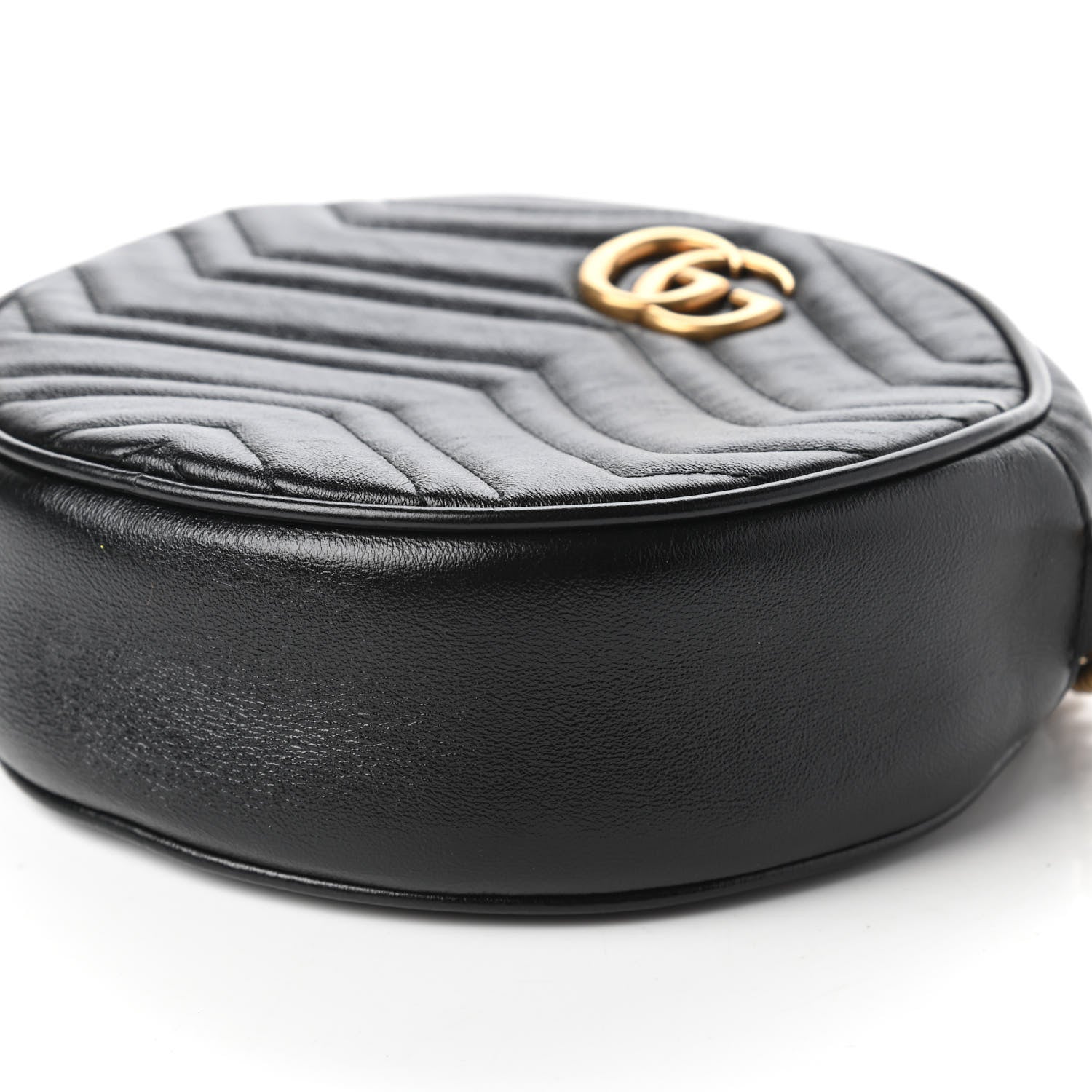 Gucci Azalea Calfskin Matelasse Heart Mini GG Marmont Round Shoulder Bag Black 7 of 10
