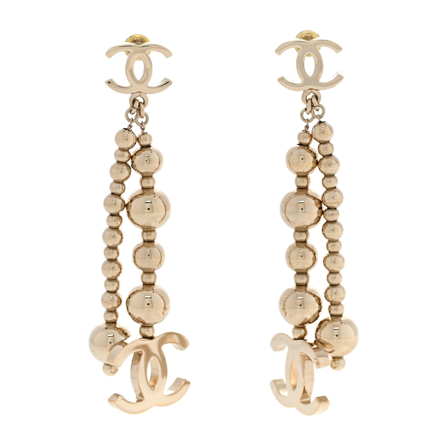 Metal CC Bead Drop Earrings Gold