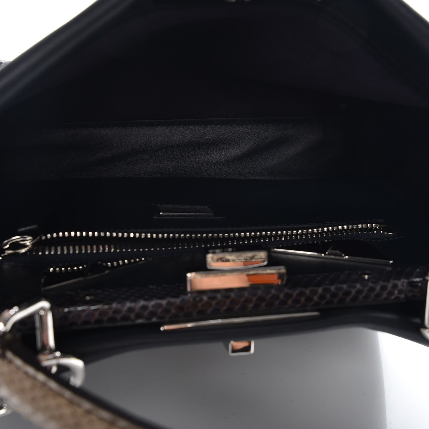 Fendi Vitello Seta Snakeskin Shiny Nappa Monster Eyes Medium Peekaboo Iconic Satchel Blue Notte Roccia 6 of 8