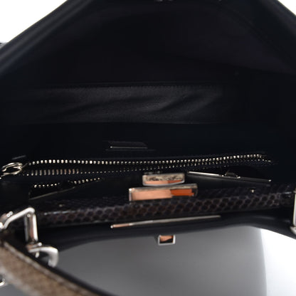 Fendi Vitello Seta Snakeskin Shiny Nappa Monster Eyes Medium Peekaboo Iconic Satchel Blue Notte Roccia 6 of 8