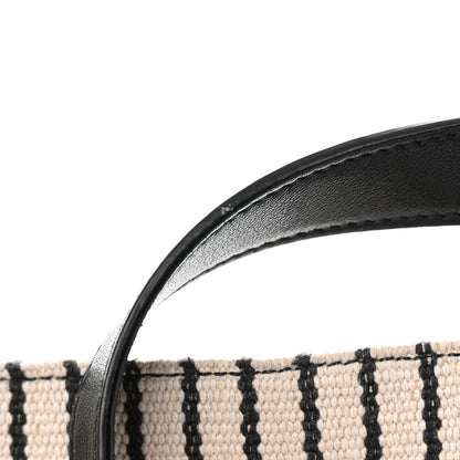Saint Laurent Linen Calfskin Striped Rive Gauche Bucket Bag Grey Cream Black 14 of 15