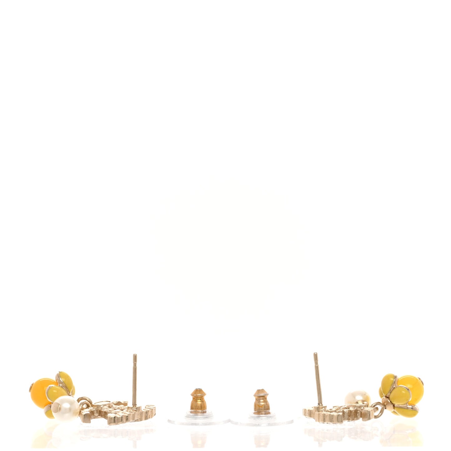 Metal Crystal Bead Pearl CC Drop Earrings Gold White Yellow