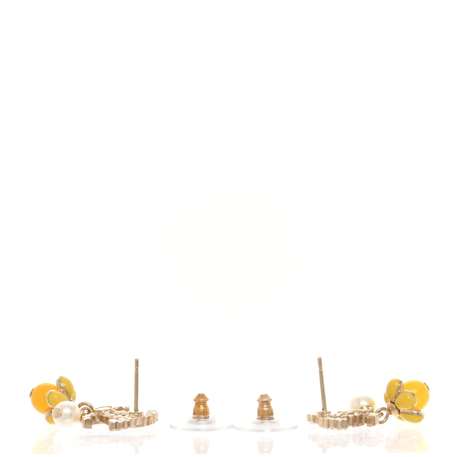 Chanel Metal Crystal Bead Pearl CC Drop Earrings Gold White Yellow 3 of 5