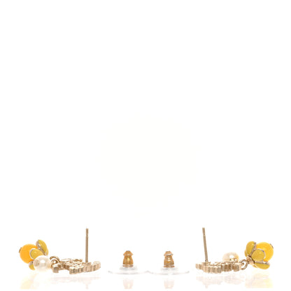 Chanel Metal Crystal Bead Pearl CC Drop Earrings Gold White Yellow 3 of 5
