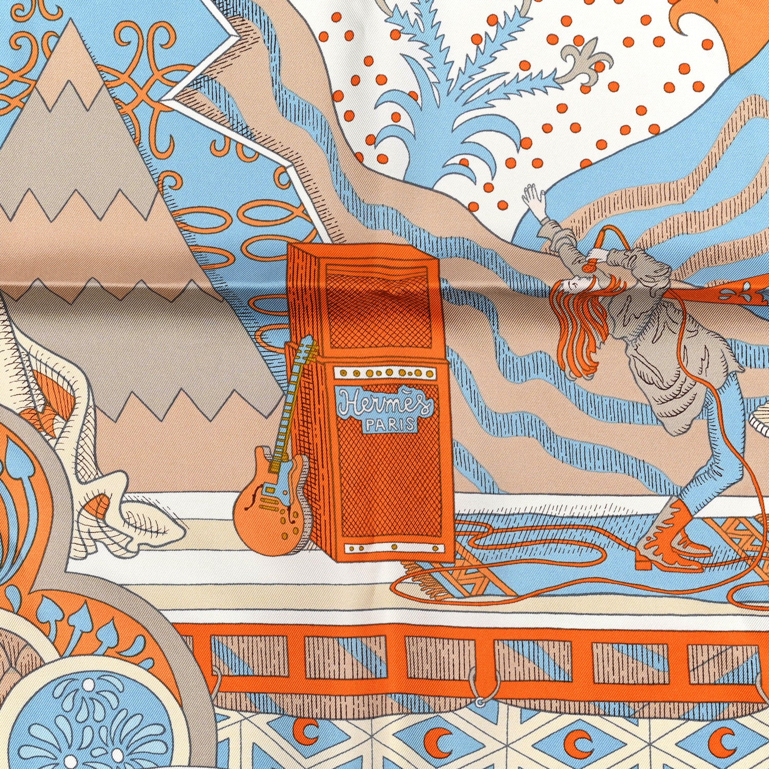 Hermes Silk Le Premier Chant Scarf 90 Abricot Ciel Vert 2 of 6