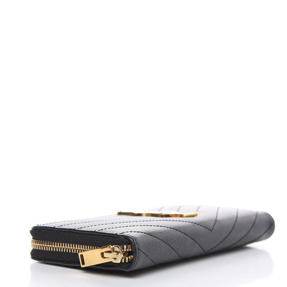 Saint Laurent Grain De Poudre Matelasse Chevron Monogram Zip Around Wallet Black 4 of 9