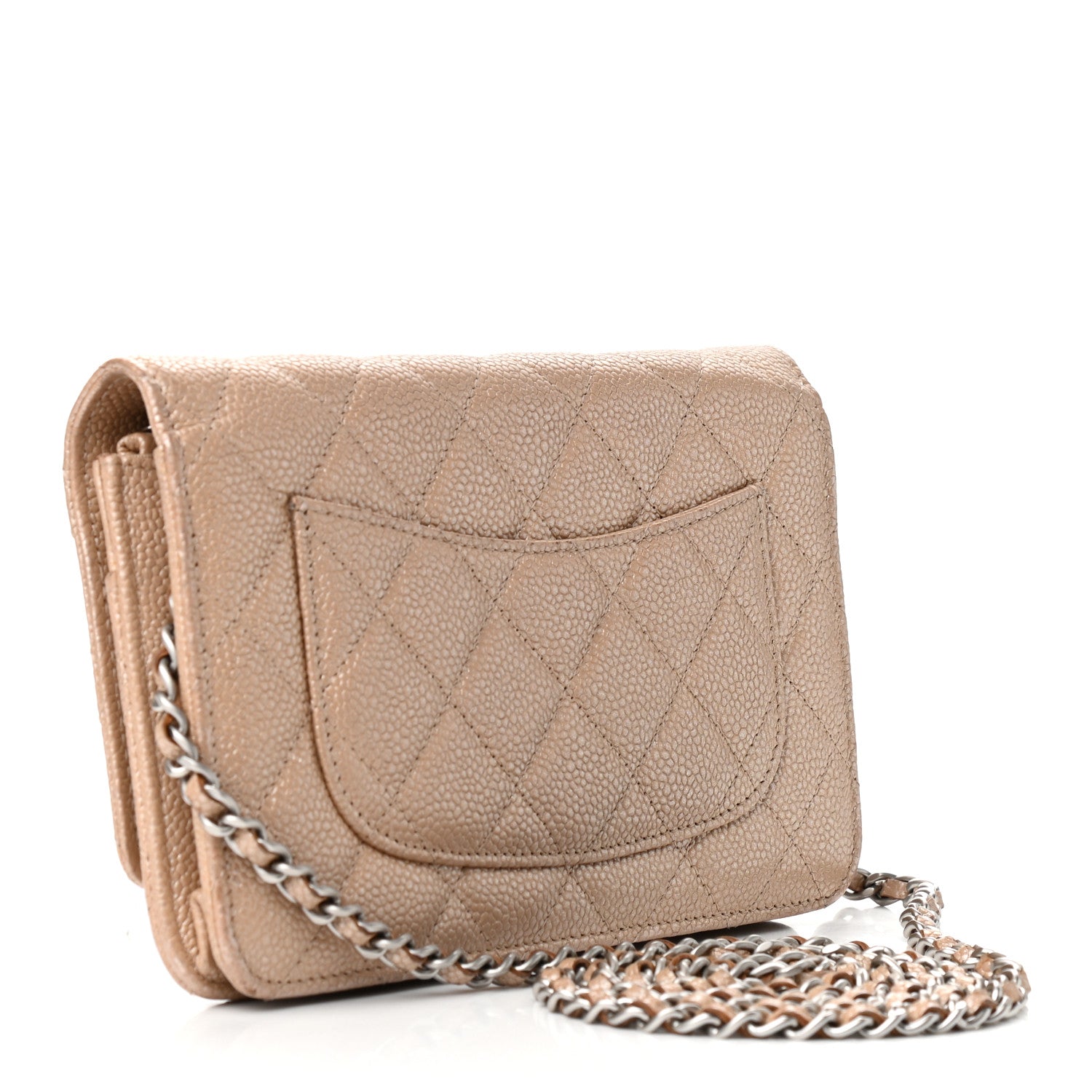 Chanel Pearly Caviar Quilted Wallet On Chain WOC Dark Beige 3 of 9