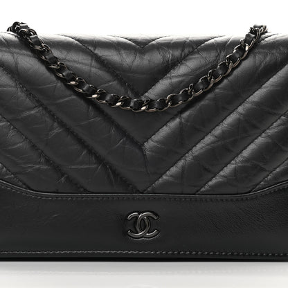 Chanel Aged Calfskin Chevron Quilted Gabrielle Wallet On Chain WOC Black 9 of 15