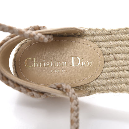 Christian Dior Canvas Embroidered Granville Ankle Tie Espadrille Flat Sandals 37.5 Cream 7 of 9