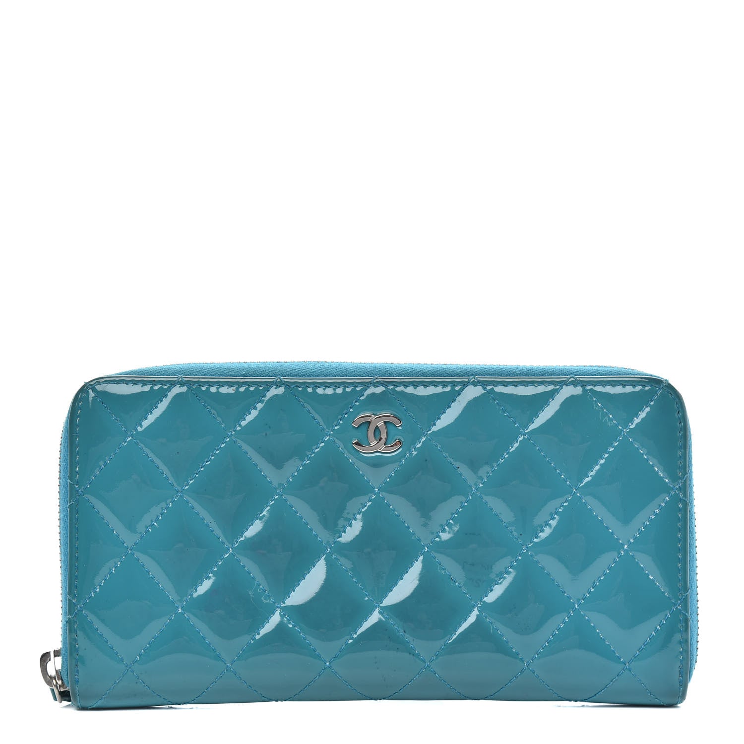 Chanel Patent Quilted Large Gusset Zip Around Wallet Blue 1 of 13