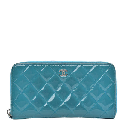 Chanel Patent Quilted Large Gusset Zip Around Wallet Blue 1 of 13