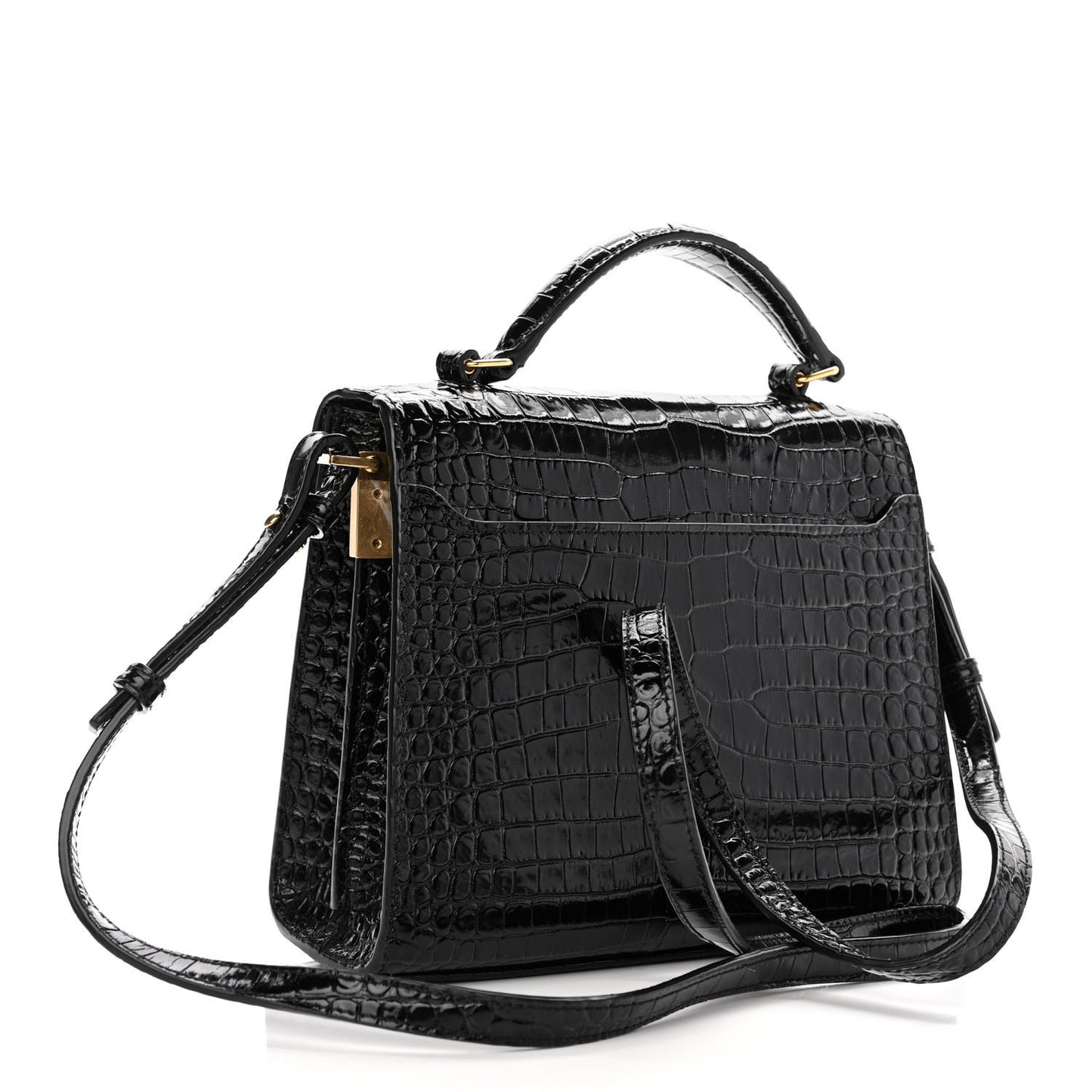 Calfskin Crocodile Embossed Mini Classic Monogram Cassandra Top Handle Black