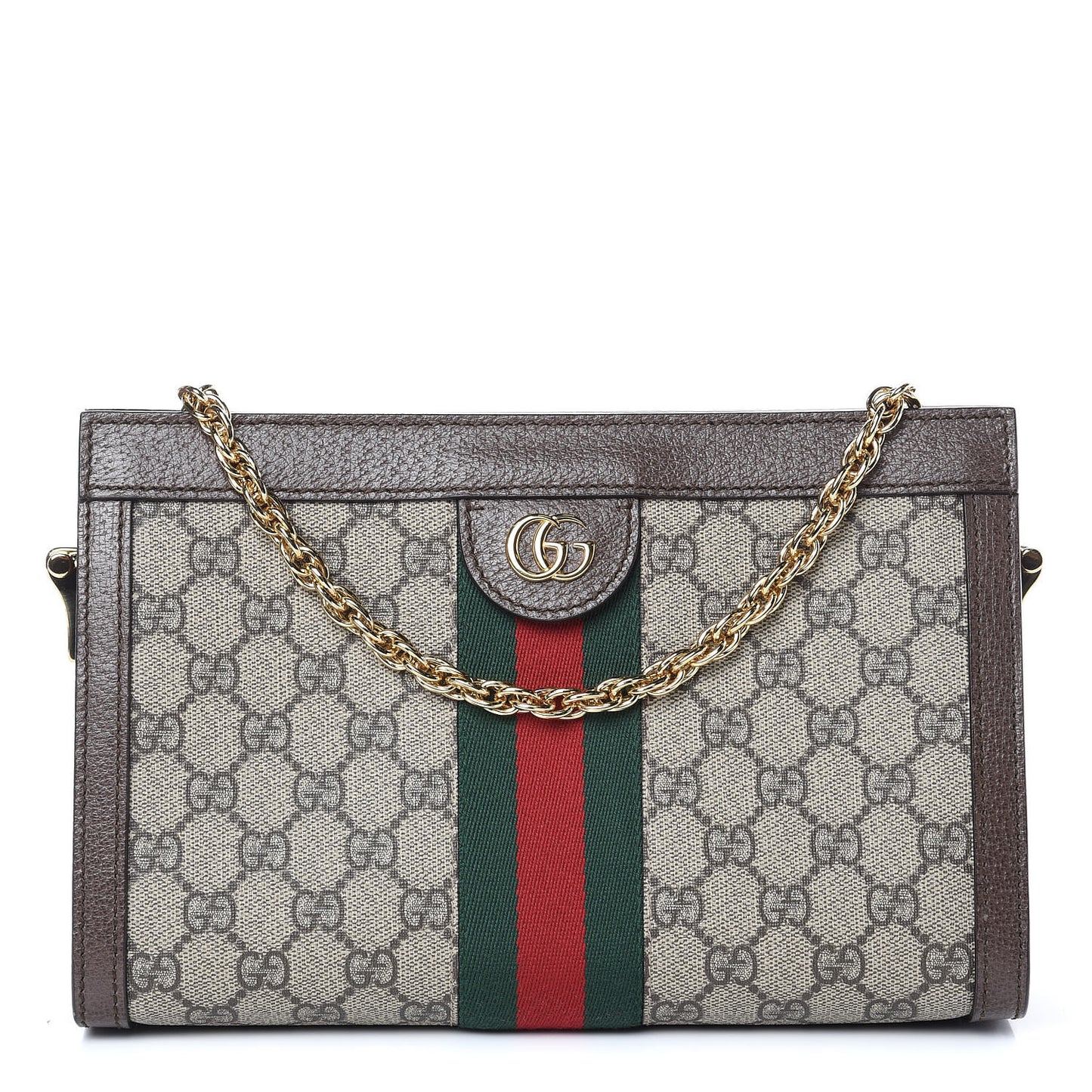 GG Supreme Monogram Web Small Ophidia Chain Shoulder Bag Brown