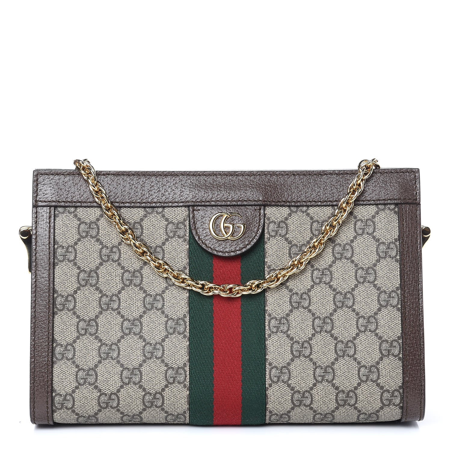 Gucci GG Supreme Monogram Web Small Ophidia Chain Shoulder Bag Brown 1 of 9
