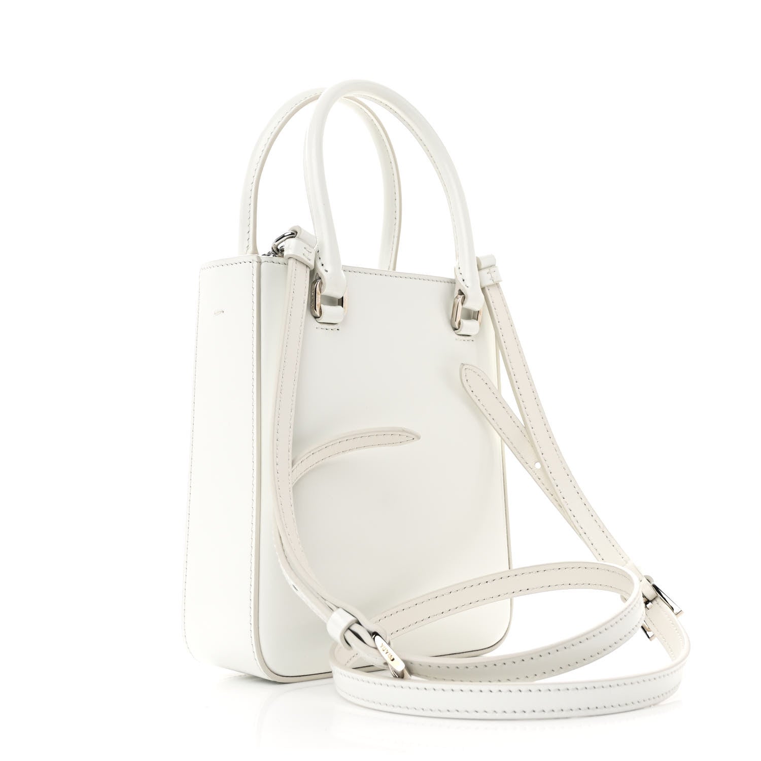 Prada Spazzolato Metal Triangle Logo Small Double Handle Crossbody Tote White 3 of 10