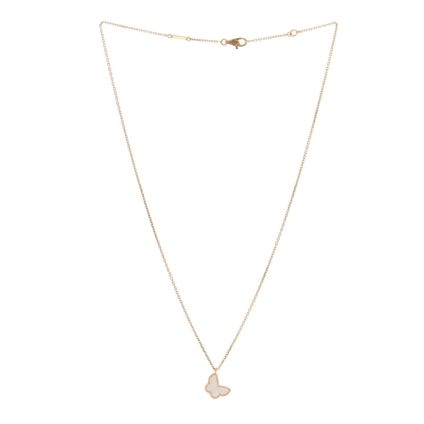 18K Yellow Gold Mother of Pearl Sweet Alhambra Butterfly Pendant Necklace