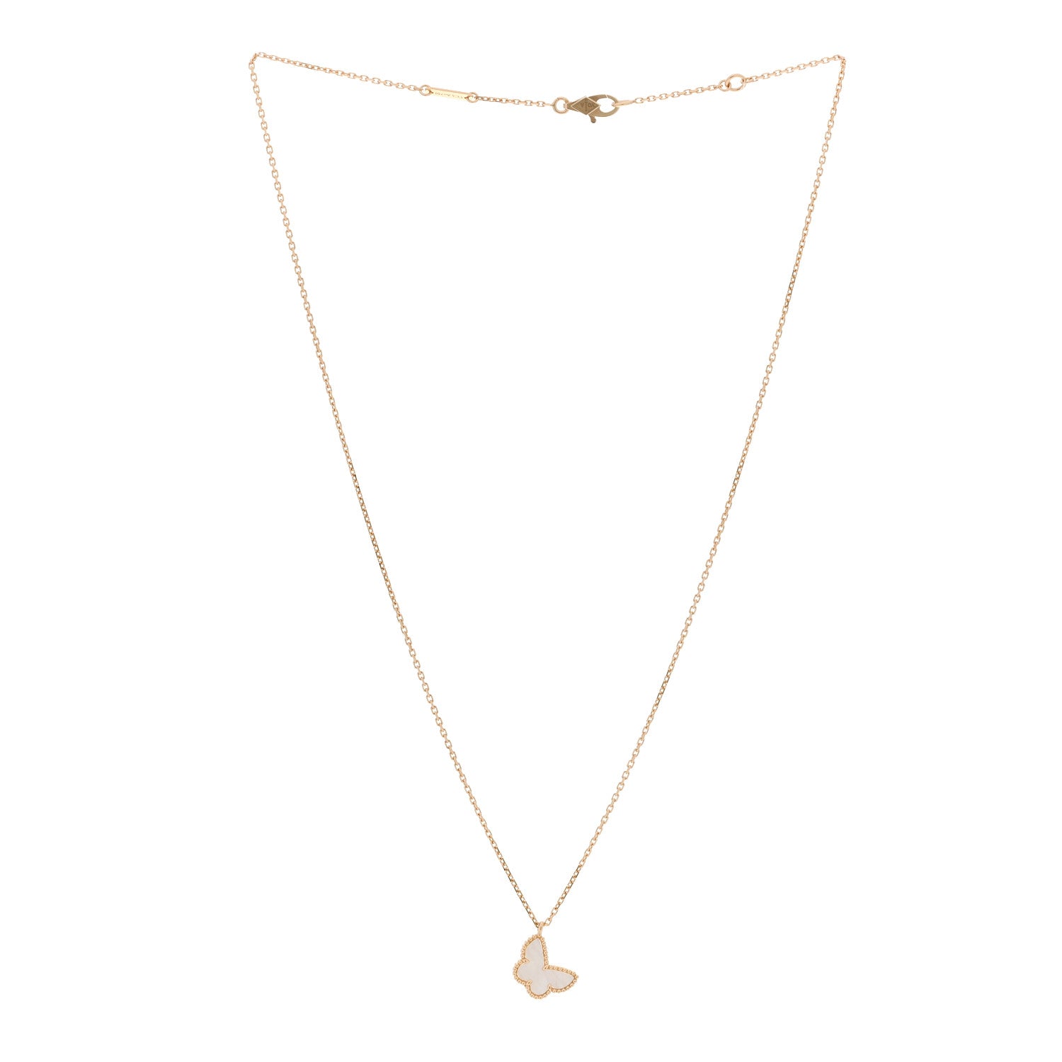 Van Cleef & Arpels 18K Yellow Gold Mother of Pearl Sweet Alhambra Butterfly Pendant Necklace 3 of 5