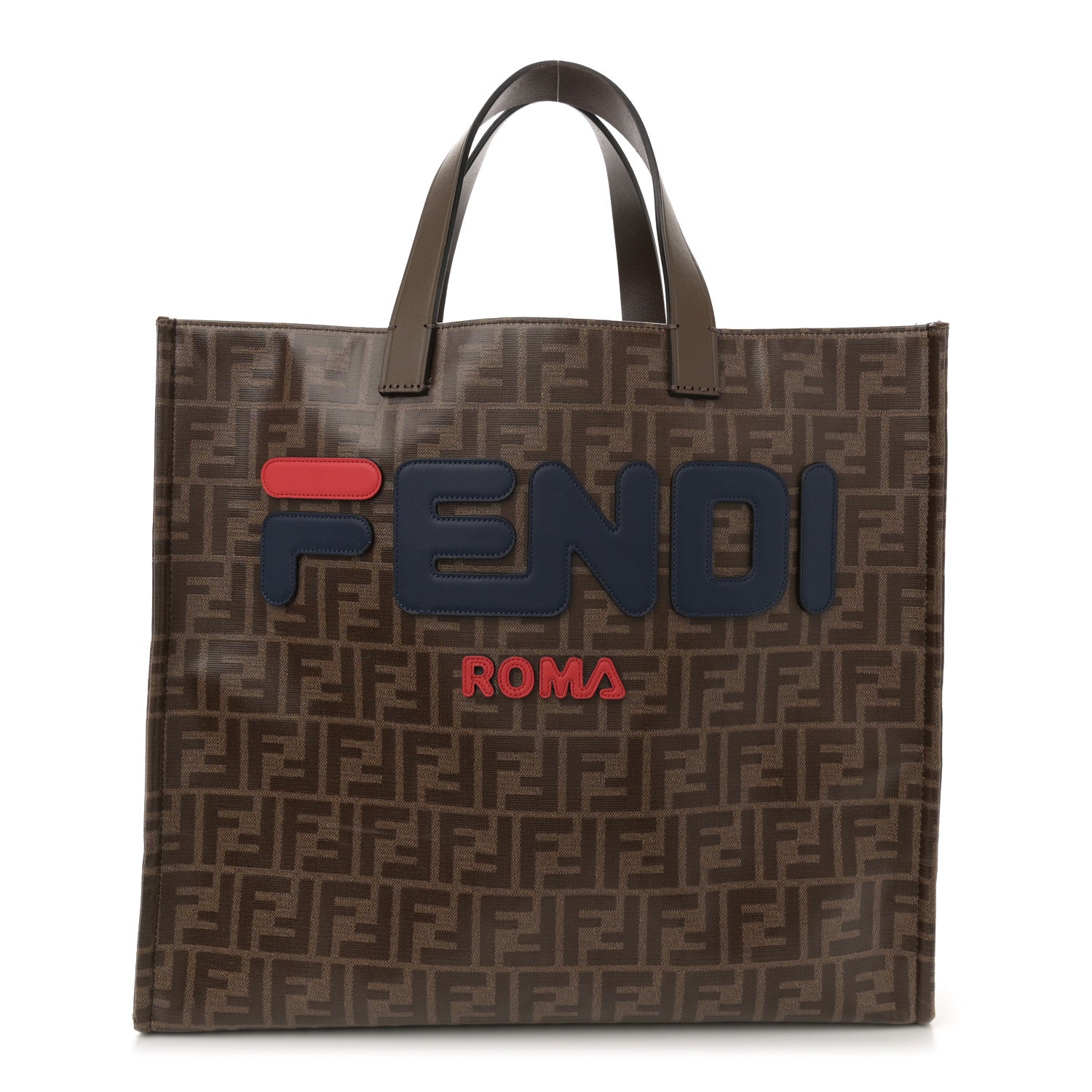 Fendi X FILA Glazed Fabric FF 1974 Mania Shopping Tote Bag Mogano Panna Blueberry 1 of 11