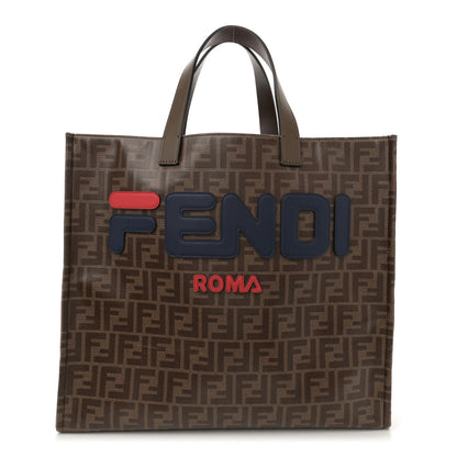 Fendi X FILA Glazed Fabric FF 1974 Mania Shopping Tote Bag Mogano Panna Blueberry 1 of 11