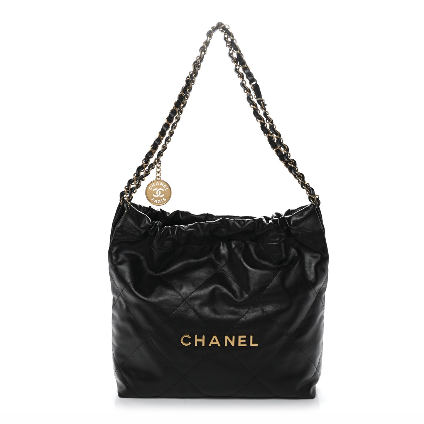 Shiny Calfskin Quilted Small Chanel 22 Black