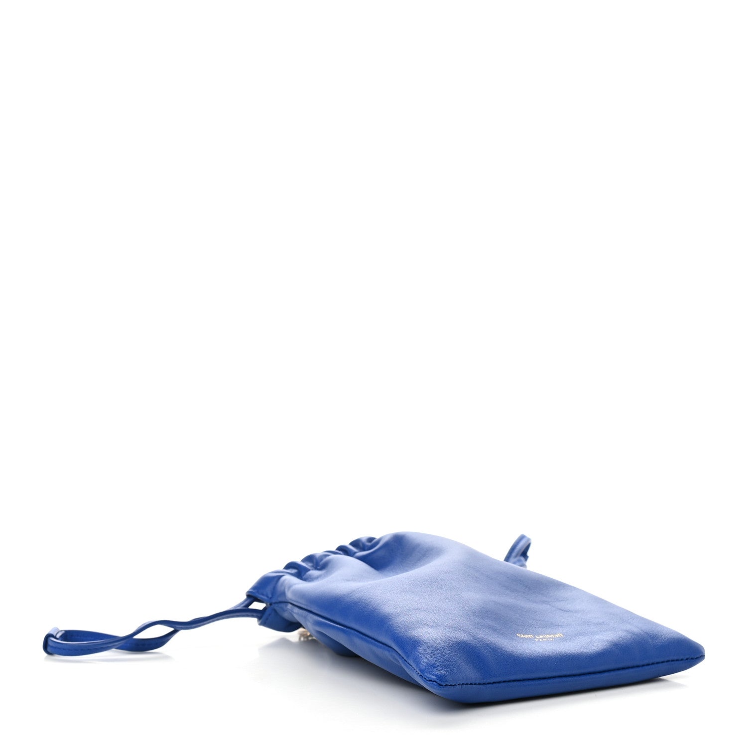 Saint Laurent Lambskin Paris Drawstring Pouch Bleu Majorelle 4 of 9