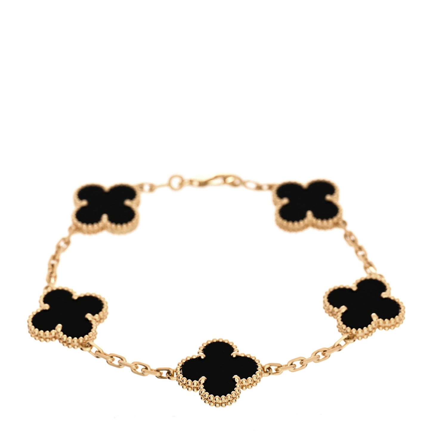 18K Yellow Gold Black Onyx 5 Motifs Vintage Alhambra Bracelet