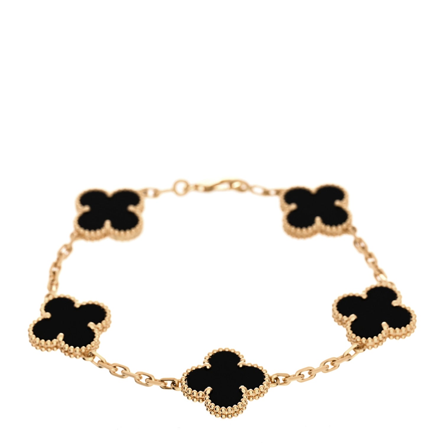 Van Cleef & Arpels 18K Yellow Gold Black Onyx 5 Motifs Vintage Alhambra Bracelet 1 of 5