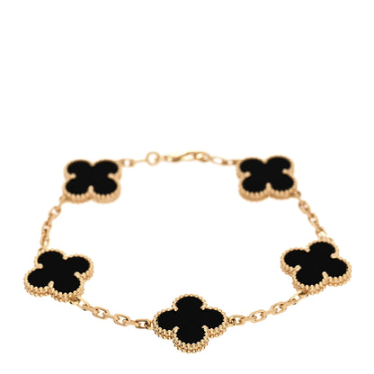 Van Cleef & Arpels 18K Yellow Gold Black Onyx 5 Motifs Vintage Alhambra Bracelet 1 of 5