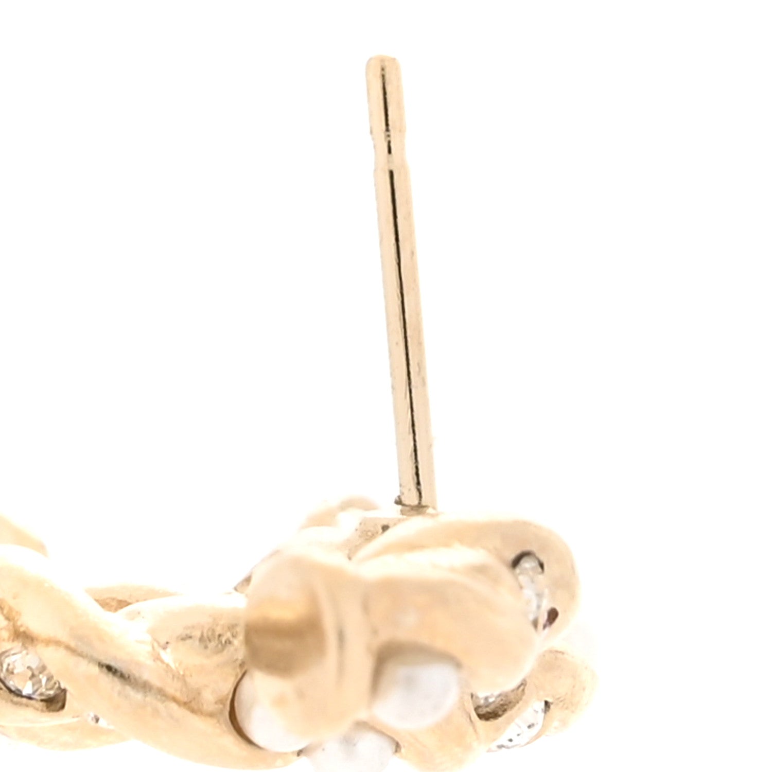 Chanel Metal Pearl Crystal Twisted CC Earrings Light Gold White Pink 4 of 6