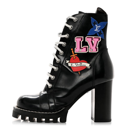 Louis Vuitton Patent Calfskin Monogram LV Black Heart Star Trail Ankle Boots 36.5 Black 1 of 8