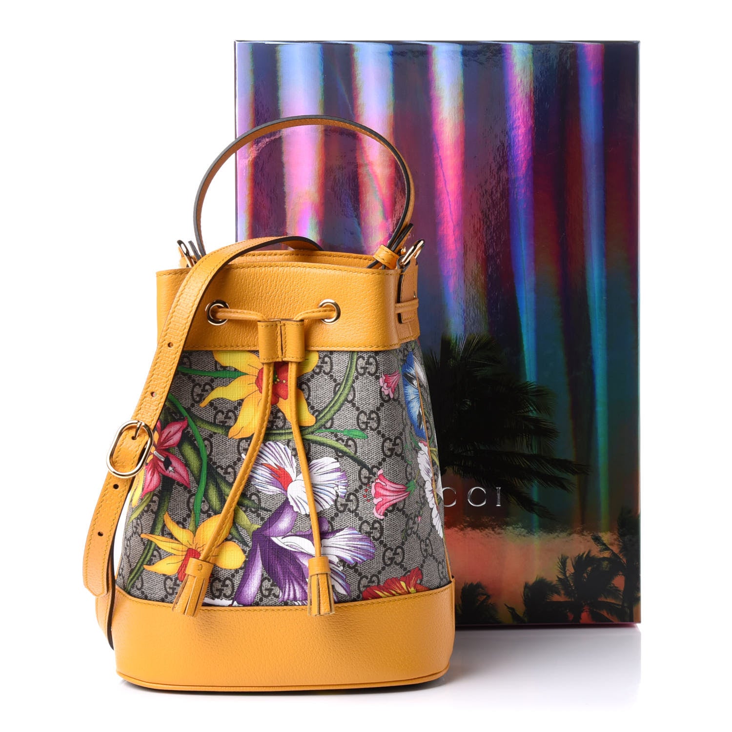 Gucci GG Supreme Monogram Flora Small Ophidia Bucket Bag Beige Multicolor Crop 12 of 12