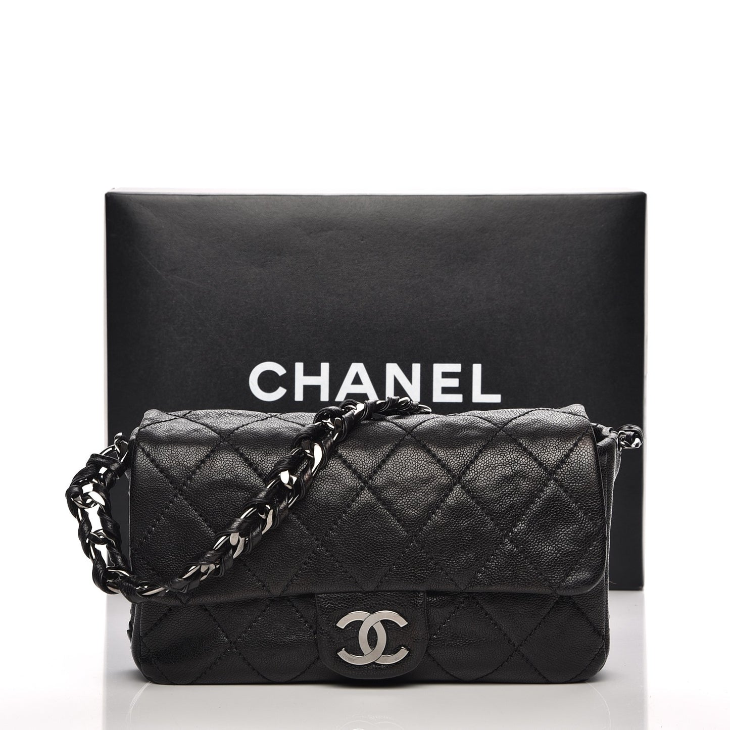 Glazed Caviar Quilted Modern Chain Flap Black