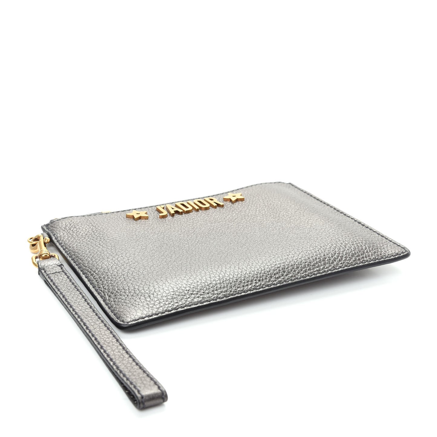 Metallic Grained Calfskin J'Adior Zip Pouch Gunmetal