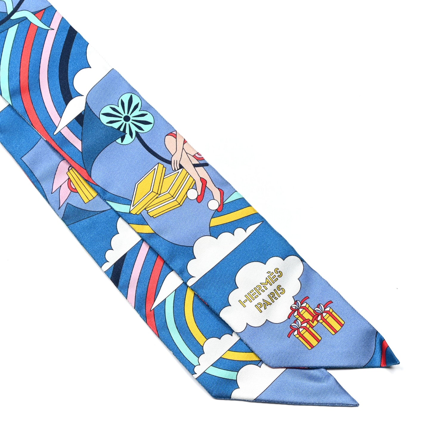Silk Carres Volants Twilly Bleu Jaune Vif Multicolor