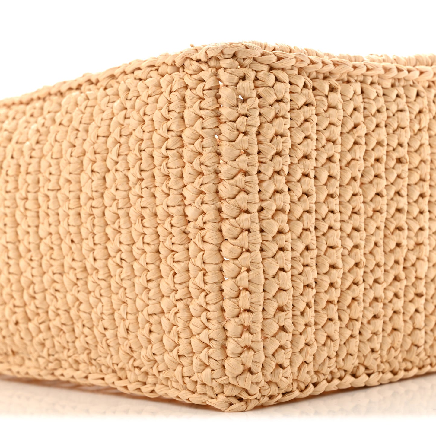 Yarn Raffia Effect Crochet Logo Embroidered Small Tote Bag Naturale