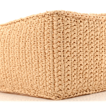 Prada Yarn Raffia Effect Crochet Logo Embroidered Small Tote Bag Naturale 8 of 12