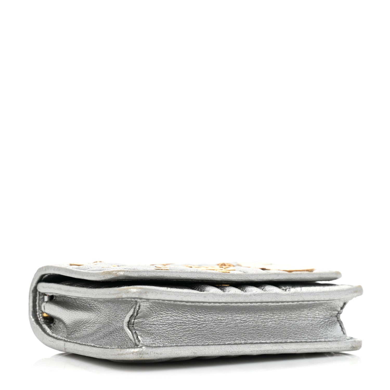 Prada Metallic Nappa Impunture Embellished Diagramme Mini Bag Cromo 4 of 14
