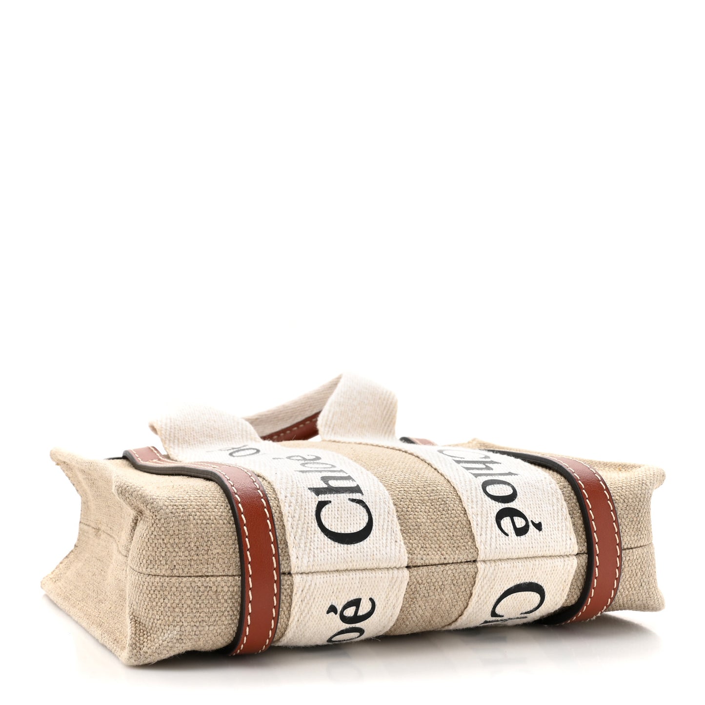 Cotton Calfskin Mini Woody Ribbon Tote White Brown