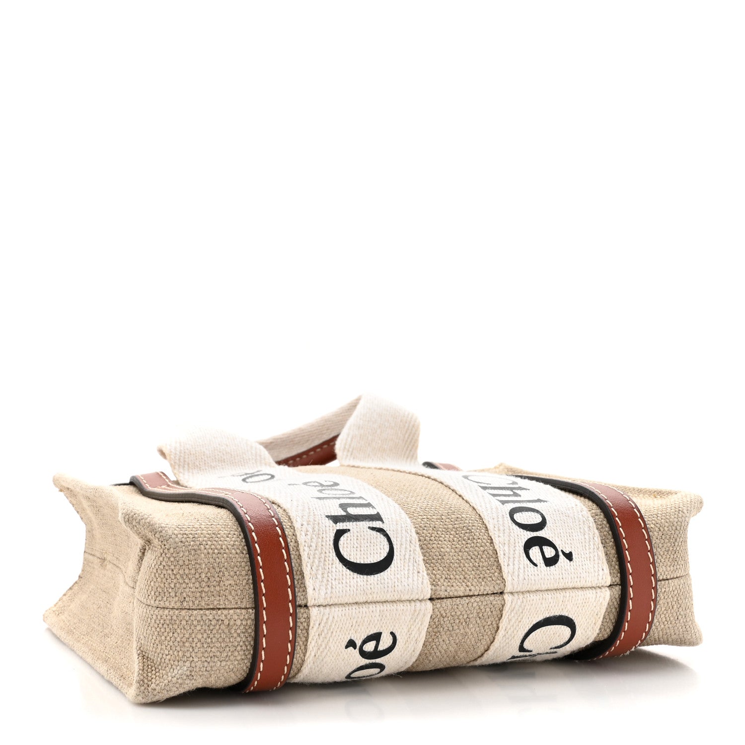 Chloe Cotton Calfskin Mini Woody Ribbon Tote White Brown 4 of 10