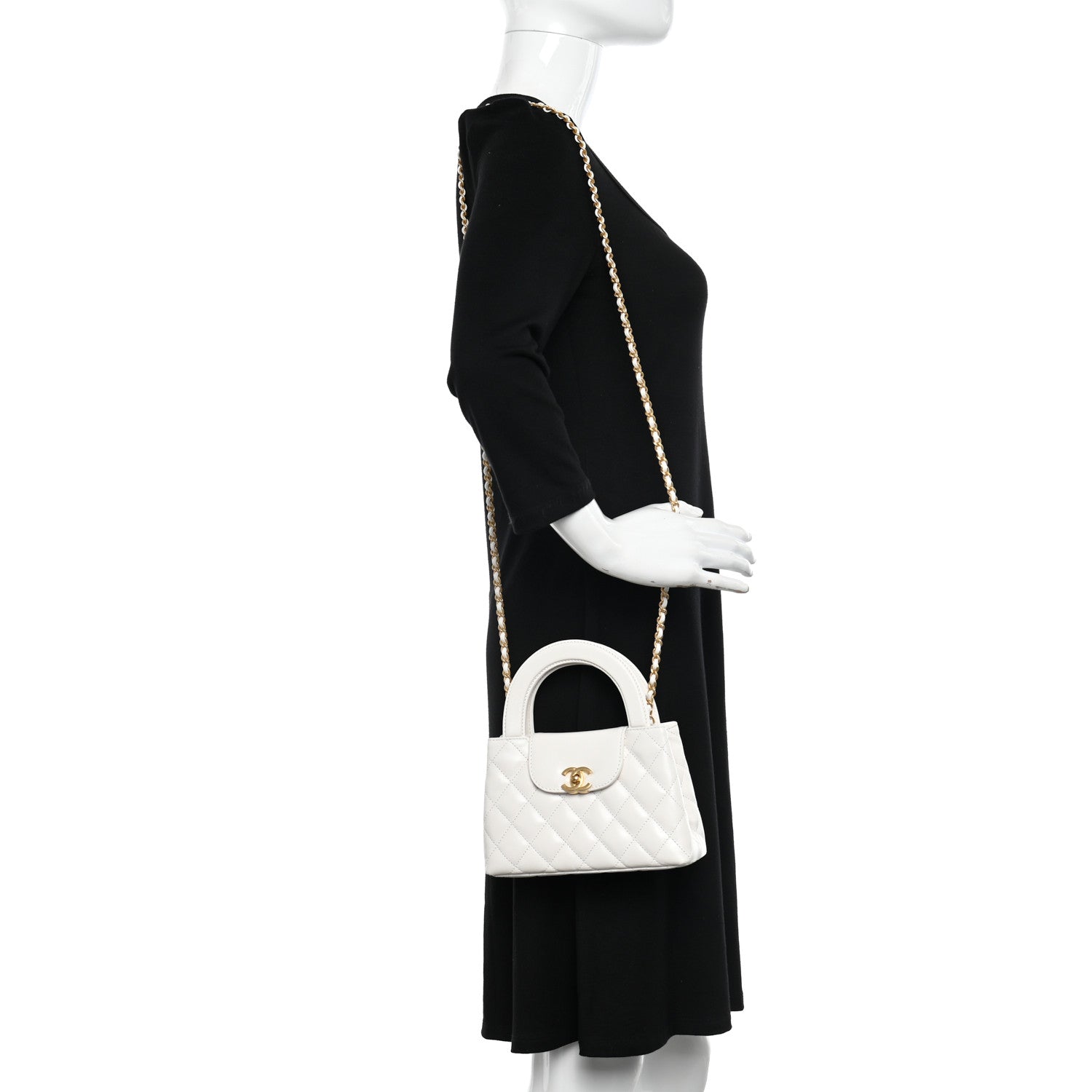 Chanel Shiny Aged Calfskin Quilted Nano Kelly Shopper White 2 of 11