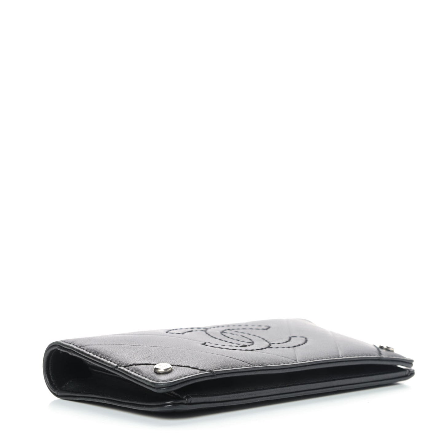 Calfskin Chevron CC All Day Long Yen Wallet Black