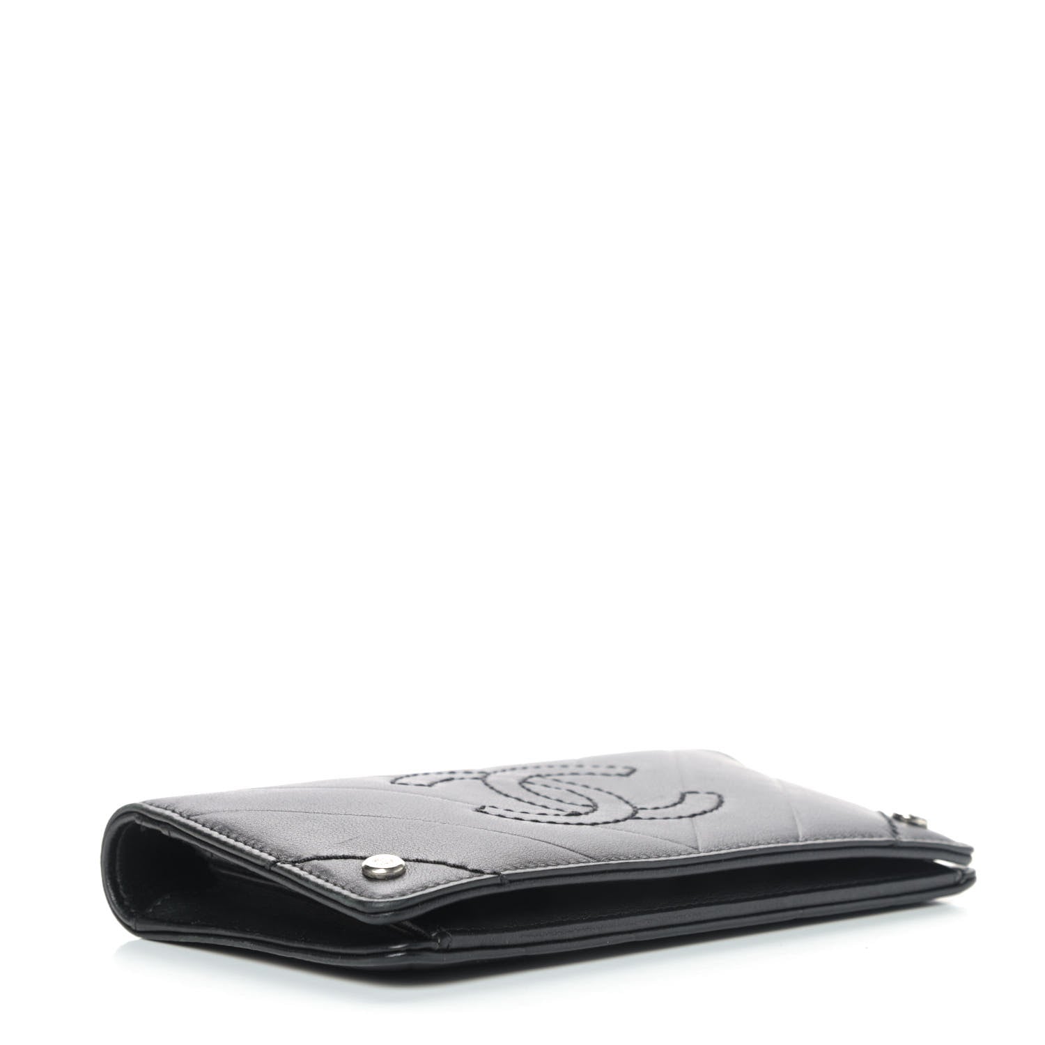Chanel Calfskin Chevron CC All Day Long Yen Wallet Black 3 of 5